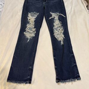 Judy Blue Dark Distressed Straight Leg Jeans